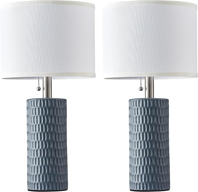 Reaketon 20” Modern Ceramic Table Lamps for Bedroom, Set of 2, Grey | Bedside lamps for nightstands, Small Table Lamps for Living room, Home Office, End Table and Hallways