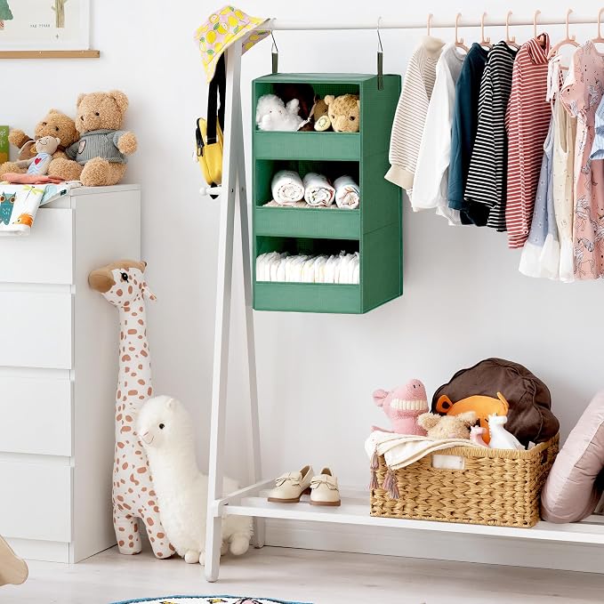 GRANNY SAYS 3-Shelf Hanging Closet Organizer, Foldable Storage, Dark Green | 33 lb Capacity, No-Sag Support, Keeps Clothes Neat, Folds Flat, Fits RV, Dorm & Small Closets