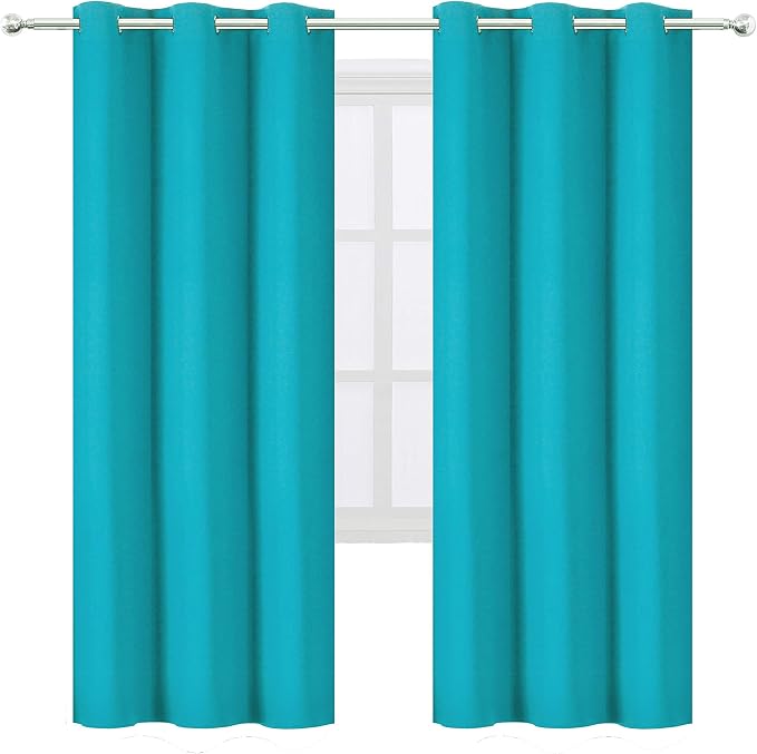 Teal Thermal Blackout Curtains/42 x 72 Inch/Set of 2 Panels Room Darkening Curtains for Bedroom