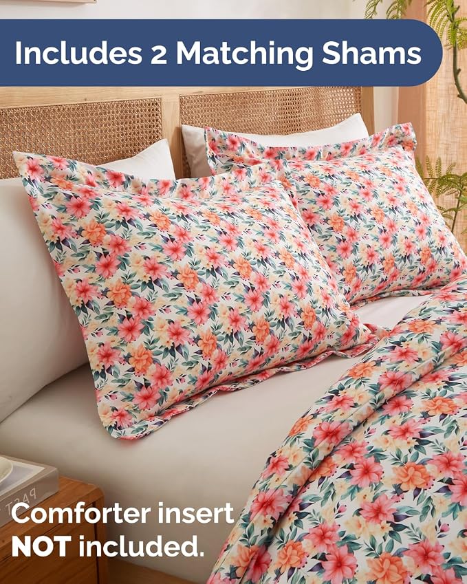 Duvet Cover Cal King - Floral Duvet Cover - 3 Piece - Blush Bouquet | Soft Floral Duvet Cover 104 x 98 with 2 Pillow Shams, Zipper Closures & Ties, Floral Bedding for Women, Men, Kids & Teens