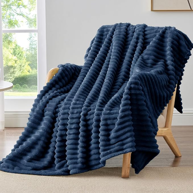 BEDELITE Ribbed Fleece Throw Blanket for Couch, Navy, 50"x70" | Ultra-Soft Plush Fleece, Warm Yet Lightweight, Ribbed Texture, Home Decor, Machine Washable, Giftable, All-Season Use