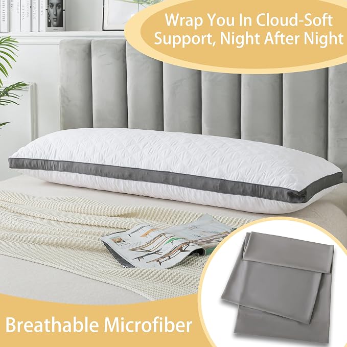 WhatsBedding Memory Foam Body Pillow with Cover, Long Bed Pillow for Adults | Breathable Removable Pillowcase, Skin-friendly, Medium-firm for Side Sleepers, Large Size Fits All