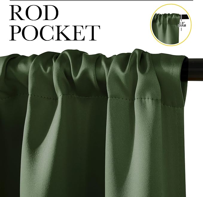 NICETOWN Dark Green Blackout Curtains for Cafe 42" Wide x 36" Long 2 Panels | Satin Curtains for Kitchen Small Windows Rod Pocket Noise Reducing Faux Silk Drapes for Cupboard, Light Blocking Home Decor