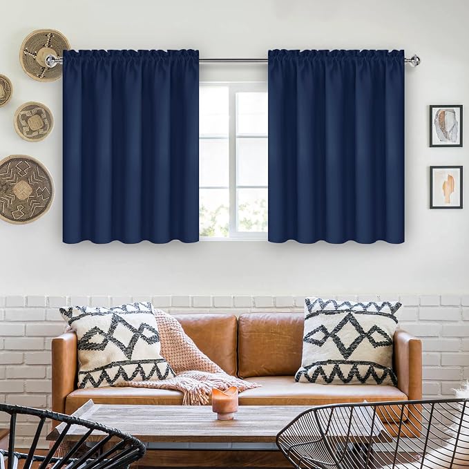 DWCN Short Blackout Curtains 60 x 36 Inch for Kitchen RV Bunk Navy Blue | 2 Panels Set, Kitchen Window Curtains Over Sink, Thermal Insulated, Light Blocking, Rod Pocket Drapes for Small Window