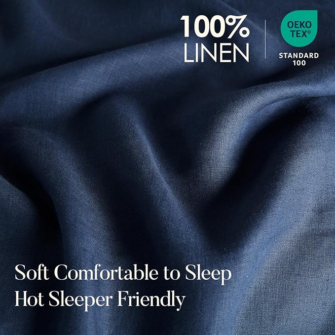 DAPU 100% French Linen Duvet Cover 3Pcs Set, 170GSM Linen Bedding, Full/Queen
