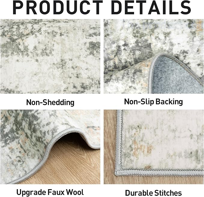 8x10 Area Rugs for Living Room: Washable Abstract Grey Brown Badroom Carpet | Non-slip TPE backing makes this washable soft low-pile rug safe & durable, Pet-friendly decor for dining room,nursery,office