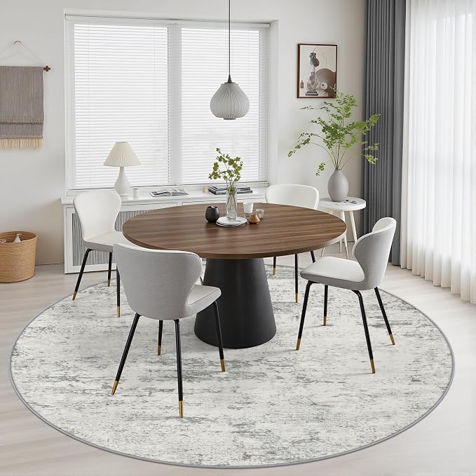 Round Area Rug Living Room: 8 ft Modern Washable Carpet Gray | For Bedroom Dining Room Farmhouse Nursery Hallway Office,Modern Abstract,Machine washable,Non-Slip,Stain Resistant,Indoor