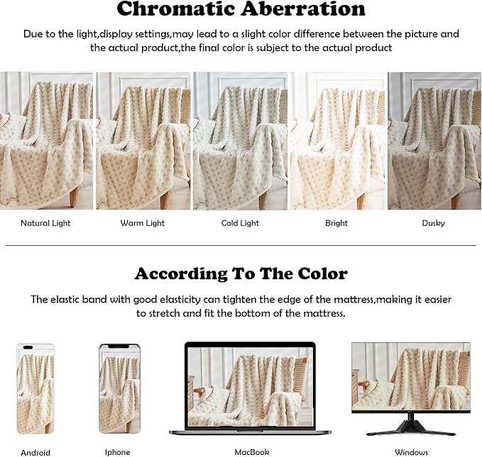 NEWCOSPLAY 3D Waffle Checkered Flannel King Blanket, Linen, 90"x110" | Super Soft Cute Lightweight Decorative Premium Silky Fleece Blanket for Couch Sofa Bed, Gift for Women Men, All Season Use