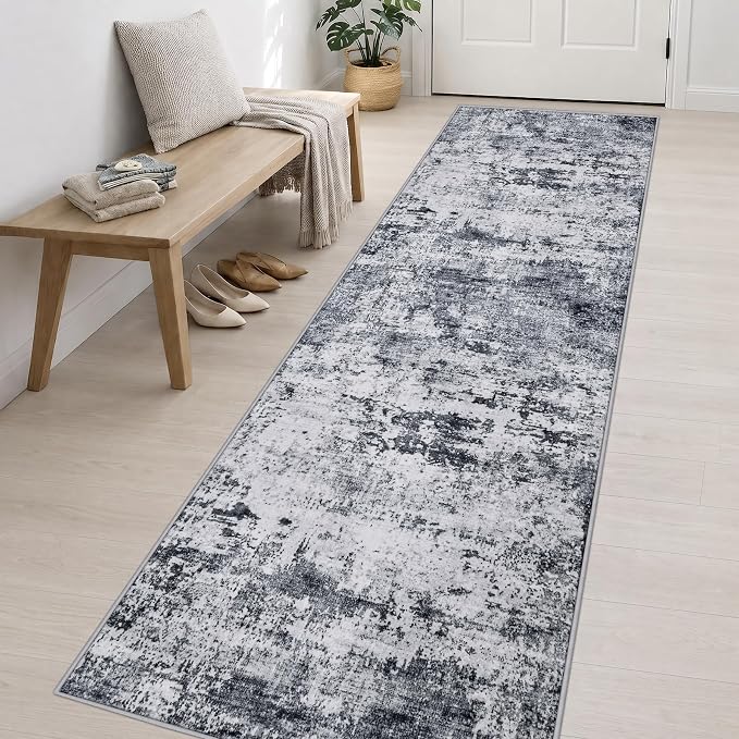 3x14 Washable Runner Rug：Modern Abstract Kitchen Soft Carpet Grey | For Hallway, Bedroom, Kitchen, Laundry, Bathroom,Door Mat,Modern Abstract,Machine washable,Non-Slip,Stain Resistant,Indoor