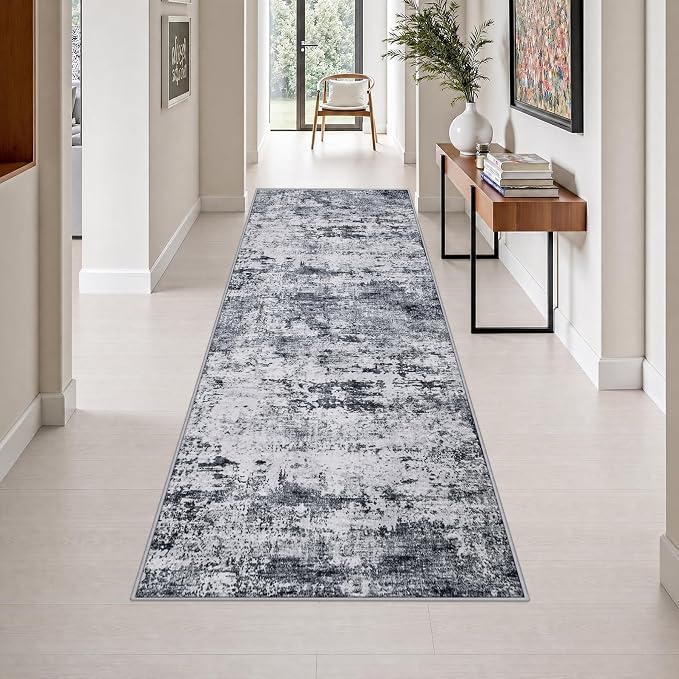 3x10 Washable Runner Rug：Modern Abstract Kitchen Soft Carpet Grey | For Hallway, Bedroom, Kitchen, Laundry, Bathroom,Door Mat,Modern Abstract,Machine washable,Non-Slip,Stain Resistant,Indoor
