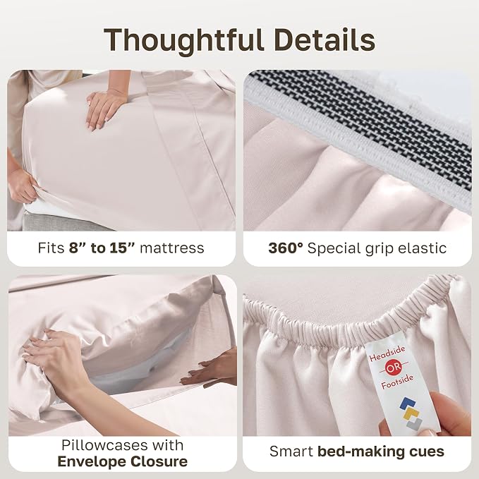 California Design Den 100% Egyptian Cotton Deep Pocket Full Size Sheets Set | Backed by Good Housekeeping Seal, Light & Airy Soft Sateen, 15" Deep Pocket, All-Around Elastic, Durable, Soft Rose