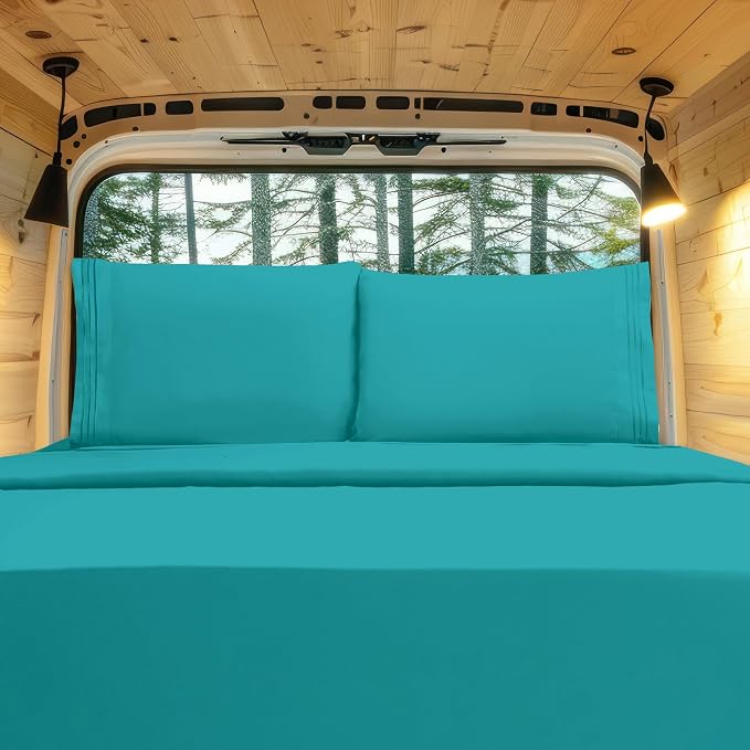 Elegant Comfort Luxury 1500 Premium Hotel Quality Microfiber 4-Piece Sheet Set - Wrinkle Resistant, All Around Elastic Fitted Sheet, Deep Pocket up to 16", RV Short Queen, Turquoise