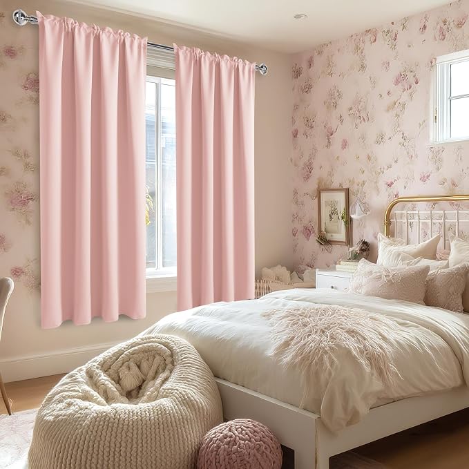 DWCN Blackout Curtains for Bedroom 42 x 63 Inch Long Blush Pink 2 Panels | Room Darkening, Thermal Insulated, Light Blocking, Rod Pocket Drapes, Noise Reducing Window Treatments