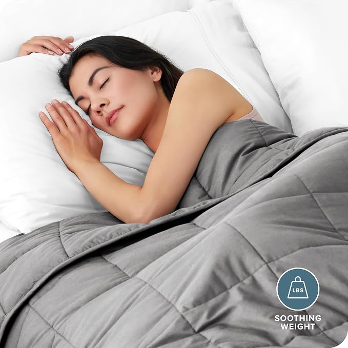Bare Home Cotton Weighted Blanket (Light Grey, 60"X80" 22lbs) | Queen Size for Adults, All-Natural 100% Cotton, Premium Heavy Blanket Nontoxic Glass Beads