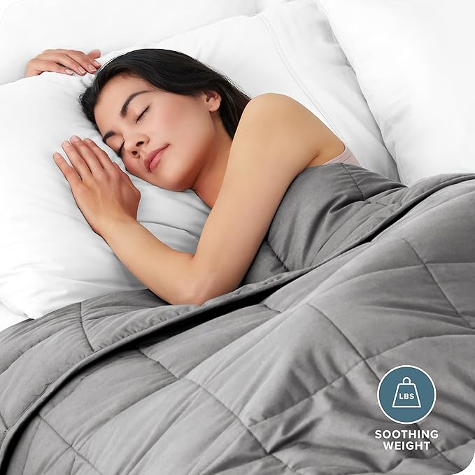 Bare Home Cotton Weighted Blanket (Light Grey, 60"x80" 17lbs) | Queen Size for Adults, All-Natural 100% Cotton, Premium Heavy Blanket Nontoxic Glass Beads