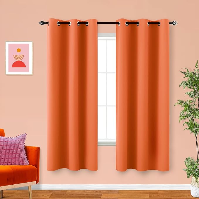 KOUFALL Orange Curtains for Boys Bedroom 2 Panels Blackout Room Darkening Autumn Dinosaur Themed Pumpkin Curtains for Kids Room Decor Nursery Dorm Living Space,63 Inch Length,Tangerine