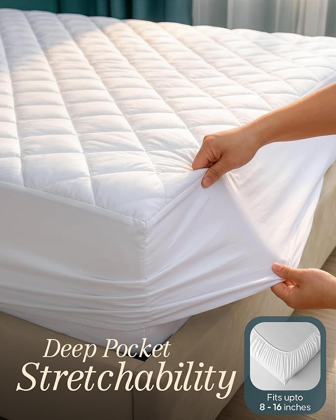 Quilted Mattress Pad, Twin XL Mattress Protector Topper fits 16" Deep White | Soft Breathable Fitted Mattress Cover, Noiseless, Deep Pockets & Machine Washable for Home & Hotels by Utopia Bedding