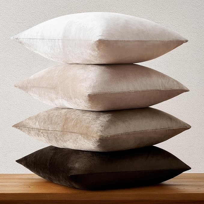 GIGIZAZA Pack of 4 Decorative Velvet Pillow Covers 18x18 Gradient Brown | Throw Pillows for Couch Sofa,280gsm Soft Textured Fabric,Modern Accent Pillowcases,Luxury Living Room Cushion Covers