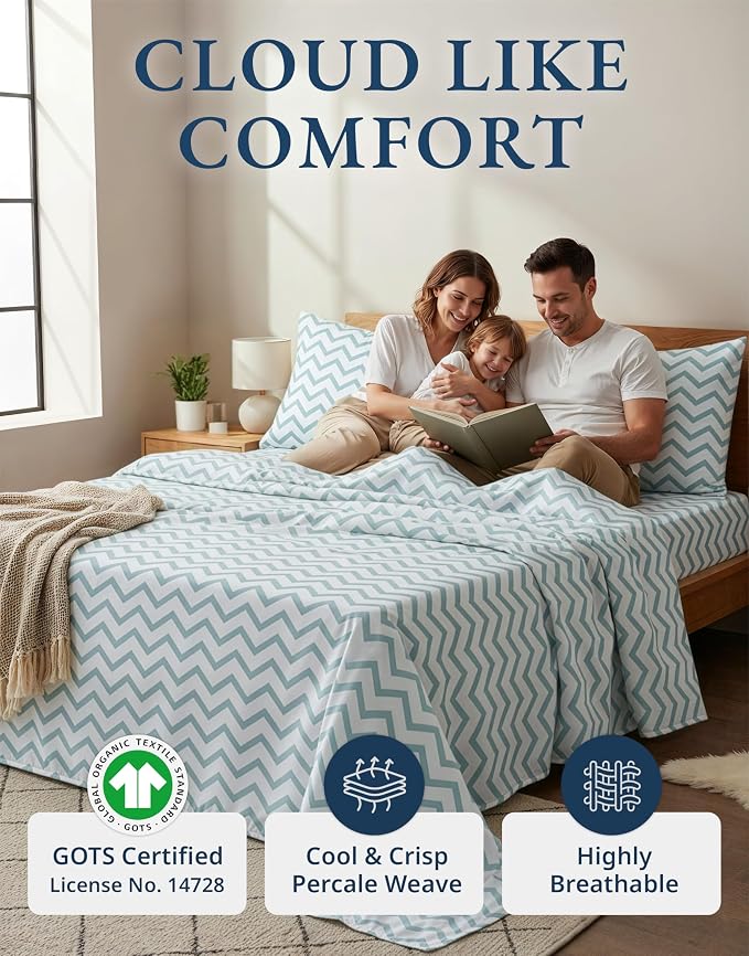 LANE LINEN Queen Sheet Set 100% Organic Cotton Cooling Soft 4pc - Chevron