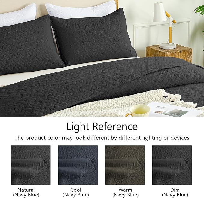 FLYMME Queen Quilt Bedding Set Black Lightweight Bedspreads Full Size,Soft Microfiber Bed Coverlet for All Season (1 Quilt, 2 Shams)