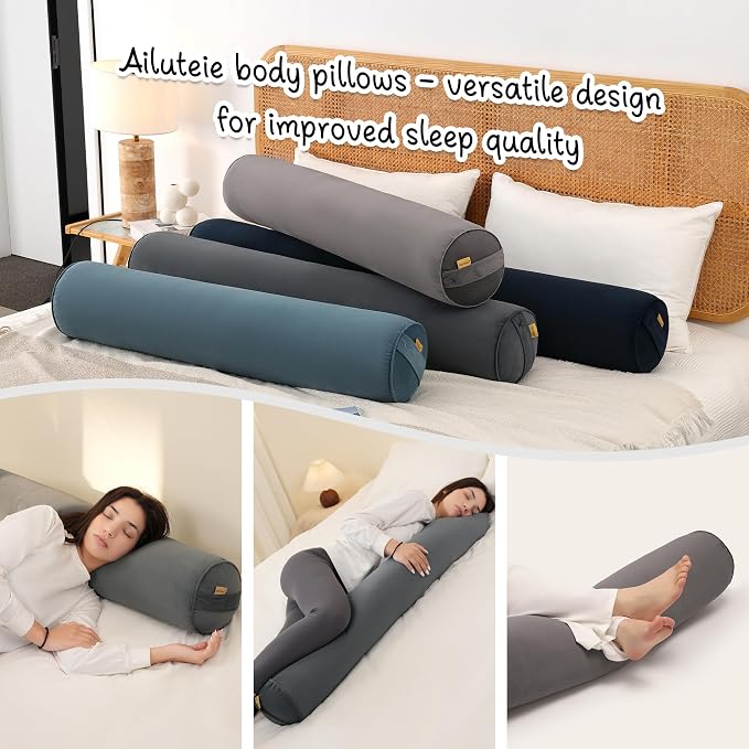 Body Pillow for Adults,Long Round Pillow,Big Cylindrical Pillow,Large Full Bolster Pillows for Side Sleepers (Charcoal Gray, 59"*7.87")