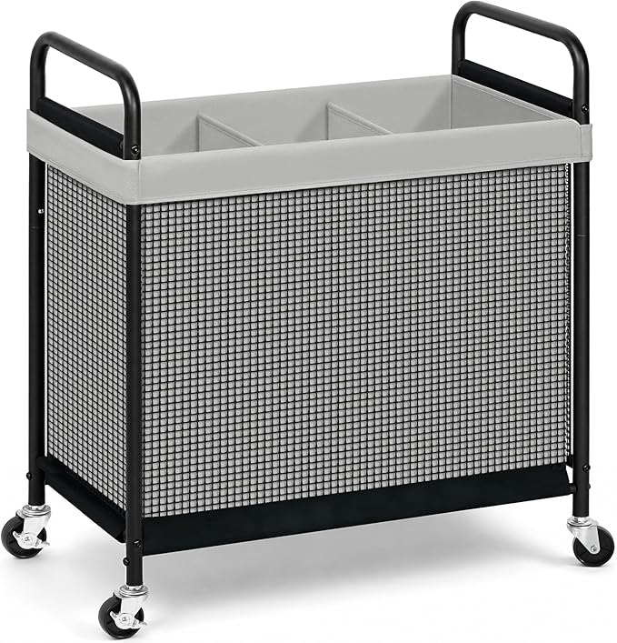 STORAGE MANIAC Rolling Laundry Hamper with Wheels 3-Section Laundry Sorter Rolling Laundrys Basket on Wheels with Removable Bag Clothes Hamper Laundrys Organizer Cart Bathroom Bedroom 120L Grey