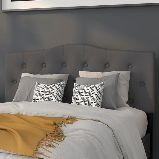 EMMA + OLIVER Dark Gray Full Tufted Headboard | Adjustable Bed Rail Slots, Fabric Upholstered