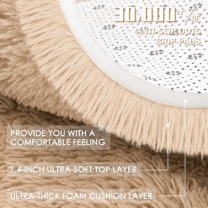 OLANLY 2x5 Machine Washable Runner Rugs for Hallway, Soft Fluffy Shaggy Bedside Rugs for Bedroom, Living Room, Indoor Floor Carpet for Kids Girls and Boys, Nursery Rooms, Home Decor Aesthetic, Beige