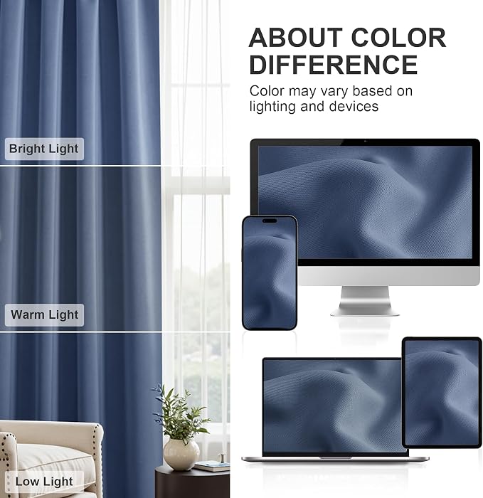 PONY DANCE Light Blocking Panels - Blackout Window Curtain Rod Pocket Thermal Insulated Curtains Energy Saving for Living Room/Bedroom, 52 Wide x 84 Long, Blue Haze, 2 Pieces