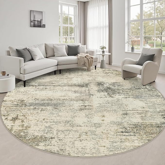 Round Area Rug Living Room: 8 ft Modern Washable Indoor Carpet | For Bedroom Dining Room Farmhouse Nursery Hallway Office,Modern Abstract,Machine washable,Non-Slip,Stain Resistant,Indoor