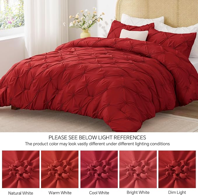 BEDELITE Twin Comforter Set Rose Red,Lightweight & Soft Comforter | Pintuck Boho Bedding, Warm & Cute Bed Set for All Season,With 1 Pillowcase