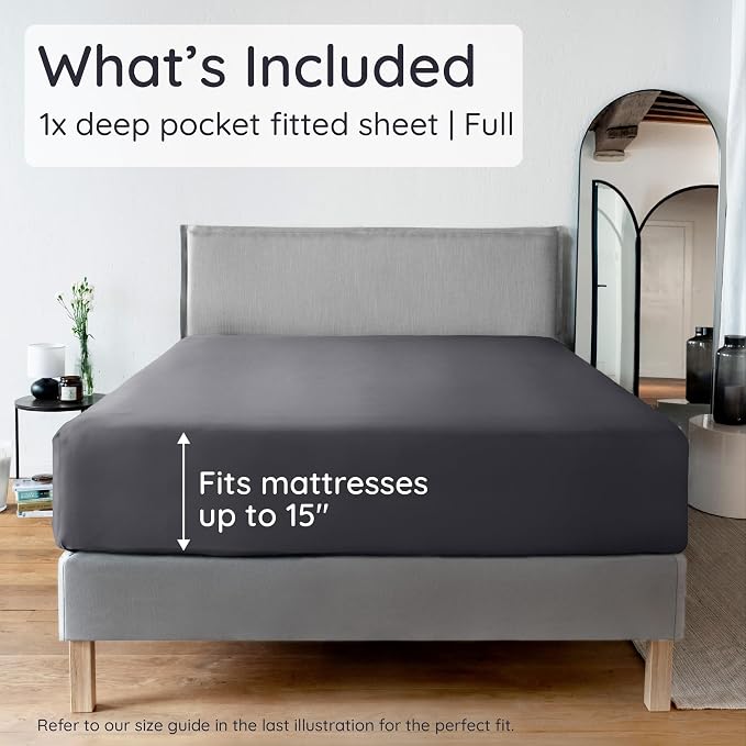 Bambaw 100% Viscose Derived from Bamboo Full Fitted Sheet, Cooling, Deep Pockets, Charcoal