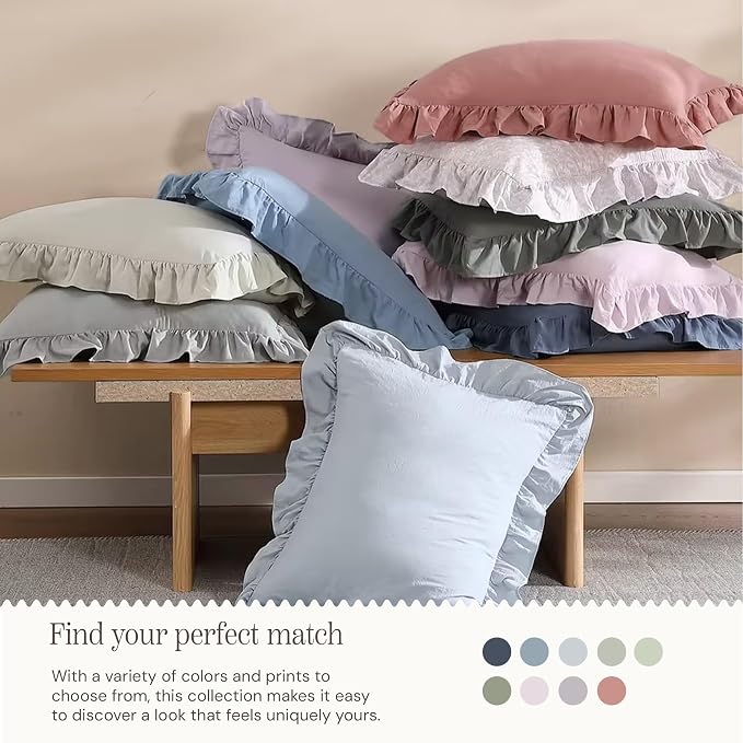 King Size Comforter Set-7 Pieces Ruffle Bedding Floral Sheet | Tint Green Bed in a Bag, Soft Lightweight All Season Farmhouse King Size Bedding Sets with Floral Sheets, Pillowcases & Shams
