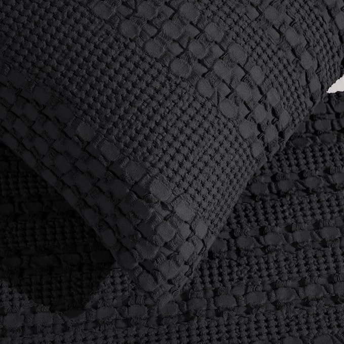 PHF 100% Cotton Waffle Body Pillowcase with Zipper, 1 Pack 20" x 54" Soft Skin-Friendly Pillow Sham, No Filling, Aesthetic Woven and Breathable Waffle Weave Body Pillow Cover for Bed, Black