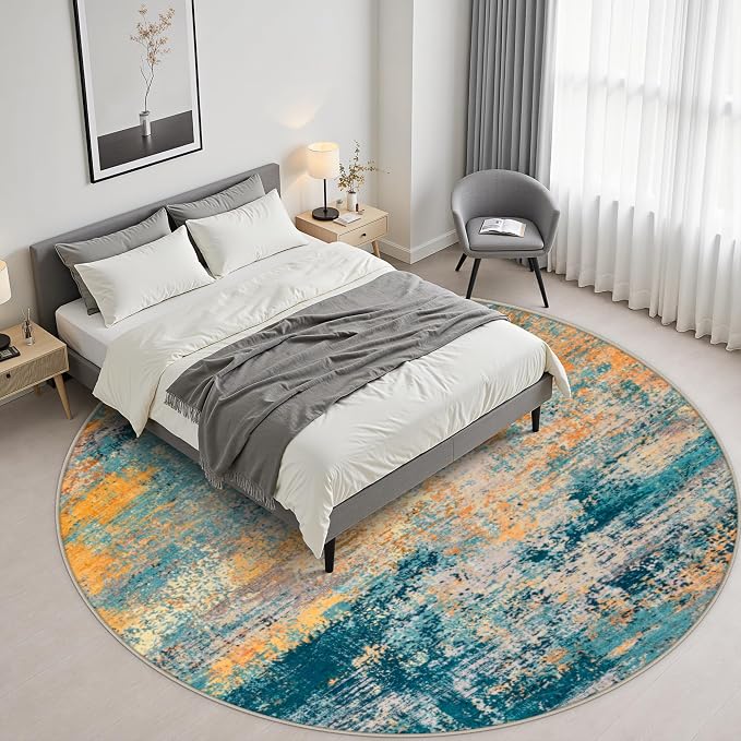 Round Area Rug Living Room: 6 ft Modern Washable Indoor Carpet | For Bedroom Dining Room Farmhouse Nursery Hallway Office,Modern Abstract,Machine washable,Non-Slip,Stain Resistant,Indoor