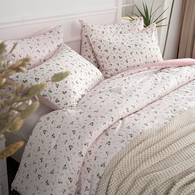Comforter Set Twin Floral 2 Pieces Soft Bedding Set Garden Style Pink Flower Print Botanical Flowers Comforter Set for All Seasons 1 Comforter and 1 Pillowcases