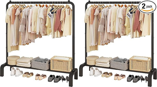 JIUYOTREE Metal Clothing Rack, 43.3 Inches Garment Rack with Bottom Shelf for Hanging Clothes, Coats, Skirts, Shirts, Sweaters, Black (Pack of 2)