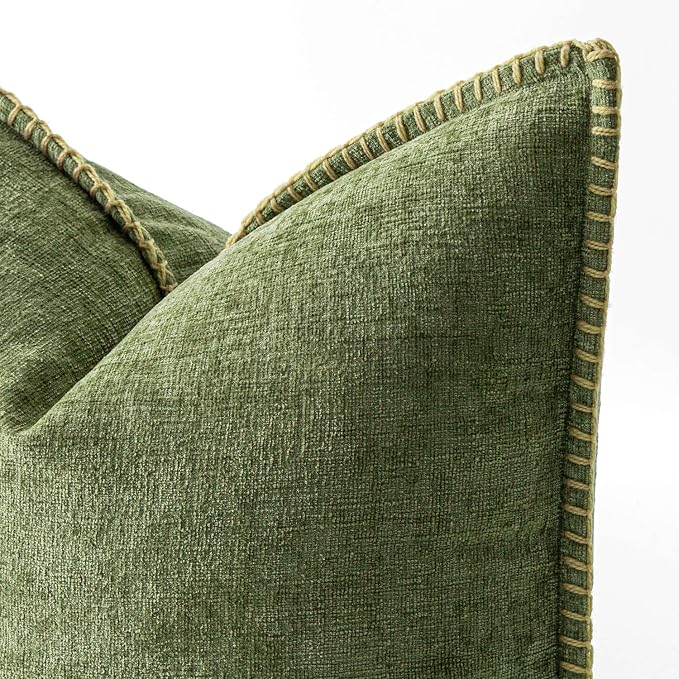 MIULEE Decorative Couch Throw Pillow Covers 22x22 Inch Sage Green 2 Pack | Farmhouse Pillow Covers with Stitched Edge, Soft Chenille Cushion Cases, for Sofa Bed Living Room Home Decor