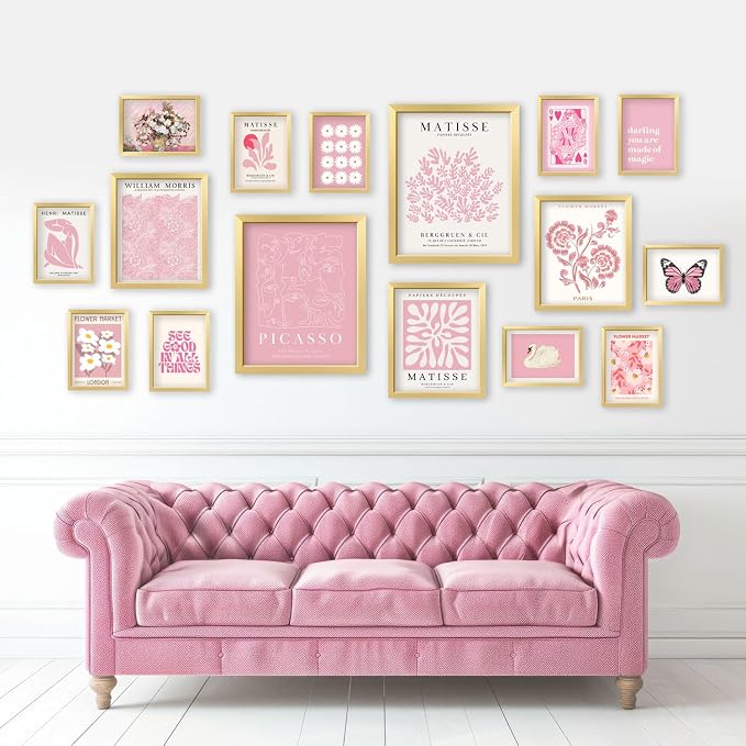 16 PCS Pink Wall Art Decor, Matisse Gallery Wall Prints for Bedroom, Light Pink Posters for Room Aesthetic, Collage Kit Pictures for Living Room, Teen Girls Dorm Home Artwork