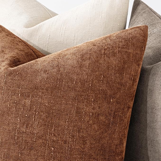 MIULEE Textured Chenille Throw Pillow Covers 22x22 Inch Pecan Brown | Pack of 2 Decorative Soft Throw Pillows, Solid Textured Cushion Covers, Modern Home Decor for Couch Sofa Bedroom Living Room