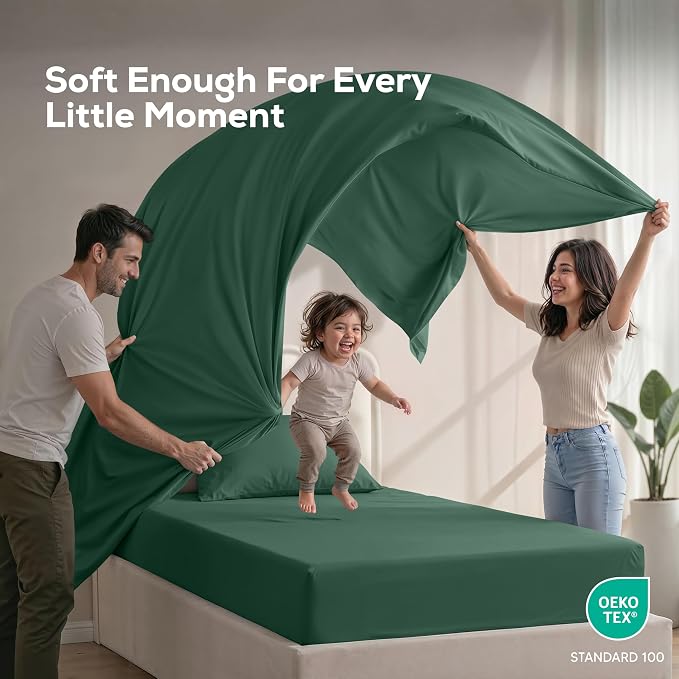 Twin Sheet Set, 3 Pieces 16" Deep Pocket Hotel Luxury Sheets, Emerald Green | Extra Soft Bedsheet Set, Comfy & Breathable Cooling Sheets, Wrinkle & Fade Resistant, Fitted Sheet, Flat Sheet, 1 Pillowcase