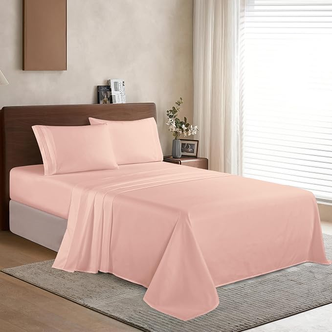 Elegant Comfort Luxury 1500 Premium Hotel Quality Microfiber 4-Piece Sheet Set - Wrinkle Resistant, All Around Elastic Fitted Sheet, Deep Pocket up to 16", Full, Blush