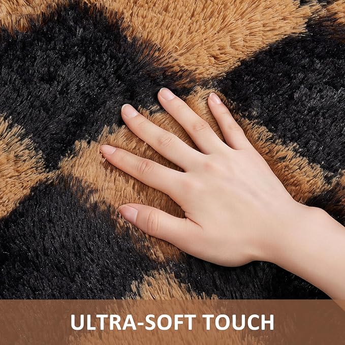 Ophanie Black & Beige Diamond Checkered Rugs for Living Room Bedroom,Rhombus Fluffy Soft Cute Fuzzy Area Rug,Plush Shaggy Bedside Floor 4x6 Furry Carpet Kids Dorm Decor with Over 99 pcs Pile fibers