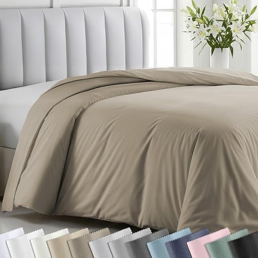 California Design Den 100% Cotton Sateen Full/Queen Duvet Covers, Taupe | Duvet Cover Only, Comforter Not Included, Backed by Good Housekeeping Seal, Button Closure & Corner Ties