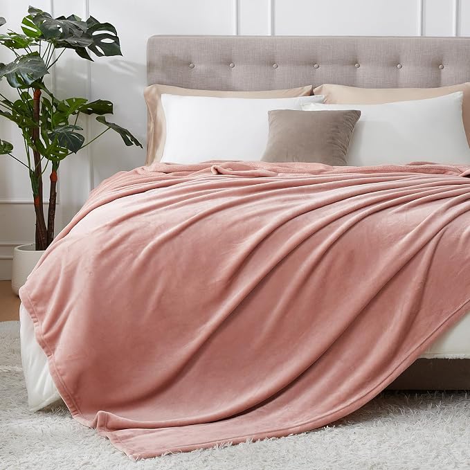 Hansleep Queen Dusty Pink Fleece Blanket, Soft Flannel Bed Blanket | Fuzzy Cozy Blanket 90x90 Inches, Multi-use for Bed, Sofa, Couch, Travel, Camping, All Season Warm Lightweight Cover