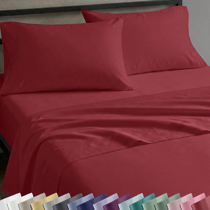 Soft Natural 100% Cotton Sateen Twin Sheets Set, 3 Pc Set, Brick Red | Backed by Good Housekeeping Seal, Light & Breathable For Hot Sleepers, All-Around Elastic, Durable, Easy Care