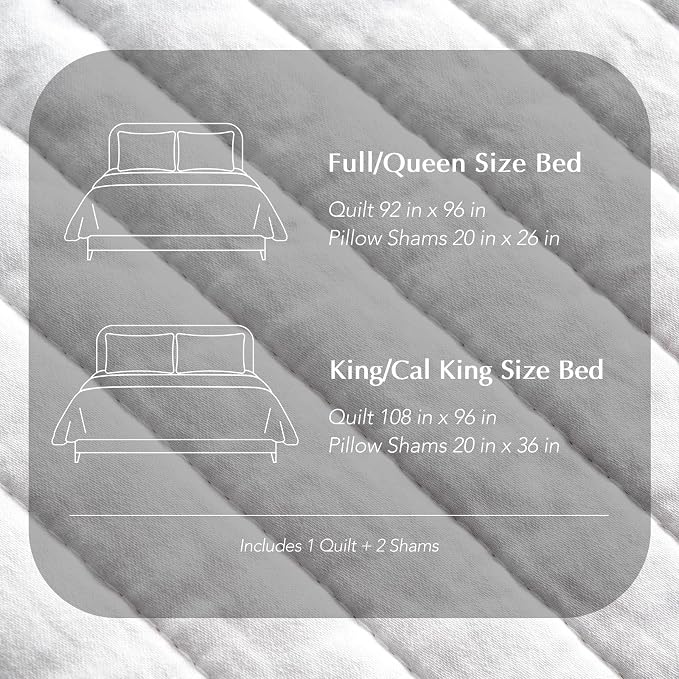 EVERGRACEHOME Cotton Sateen Quilt Set, King Size, Bright White | 100% Cotton, Channel Stitch Coverlet Bedspread, Pre-Washed Lightweight Soft Bedding Set for All Season, 3 Piece, with 2 Shams