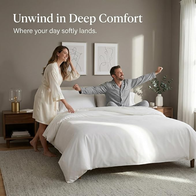 HeimenAogo California King Size Tencel Cotton Duvet Cover - Silky Smooth Luxury Hotel Collection Bedding Set, 104x90 Inch Comforter Cover, Zipper Closure, Bright White