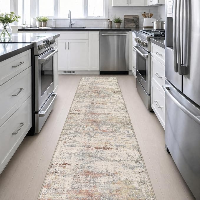 2.6x14 Washable Runner Rug:Modern Abstract Indoor Soft Carpet Taupe | For Hallway, Bedroom, Kitchen, Laundry, Bathroom,Door Mat,Modern Abstract,Machine washable,Non-Slip,Stain Resistant,Indoor