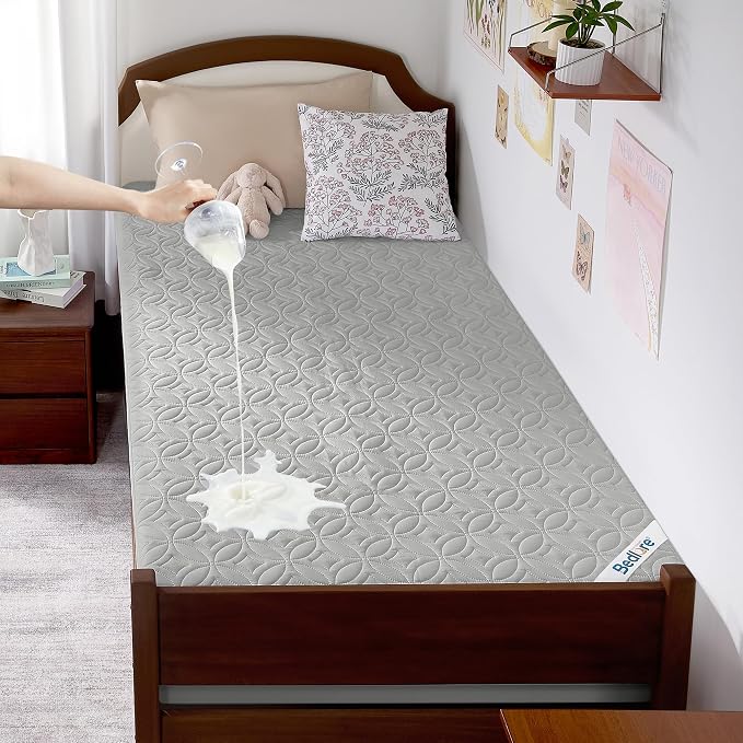 BEDLORE Waterproof Mattress Protector, Twin XL Size Mattress Pad | Deep Pockets Fit 6"-15" Mattresses, Soft Breathable Dirt-proof Bed Mattress Cover for Bedroom, College Dorm (Light Gray)